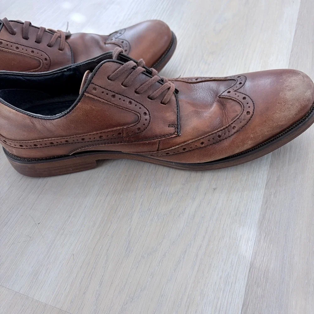 Dockers Mens Brown Leather Wingtip Oxford Dress Shoes 9.5M 90-21455 Comfort Zone